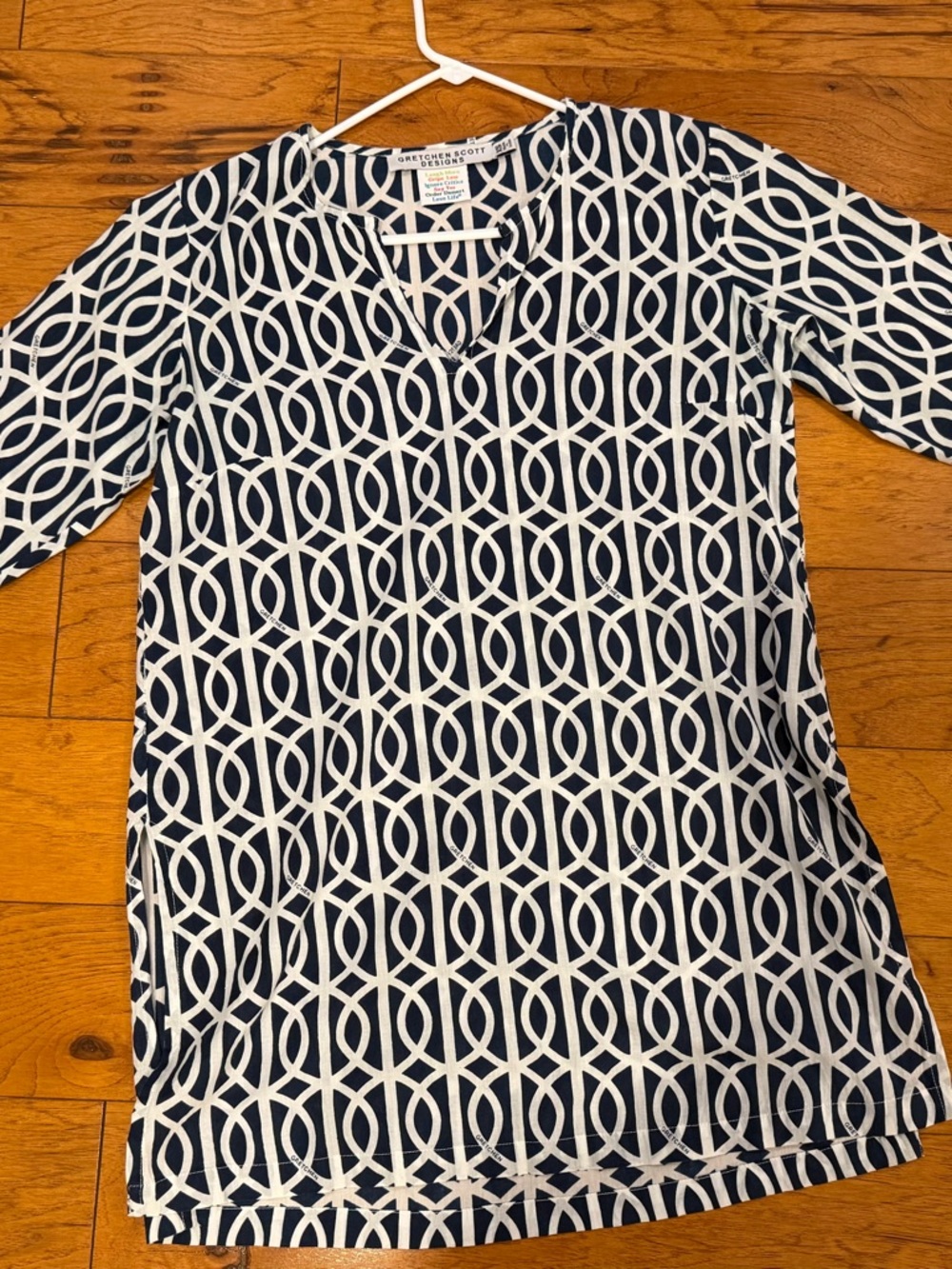 Gretchen Scott Designs Navy & White Geometric Tunic Blouse